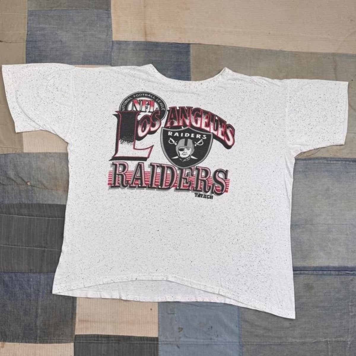 1990s Los Angeles Raiders NFL Trench AOP Speckled Graphic Tee | Extra Large