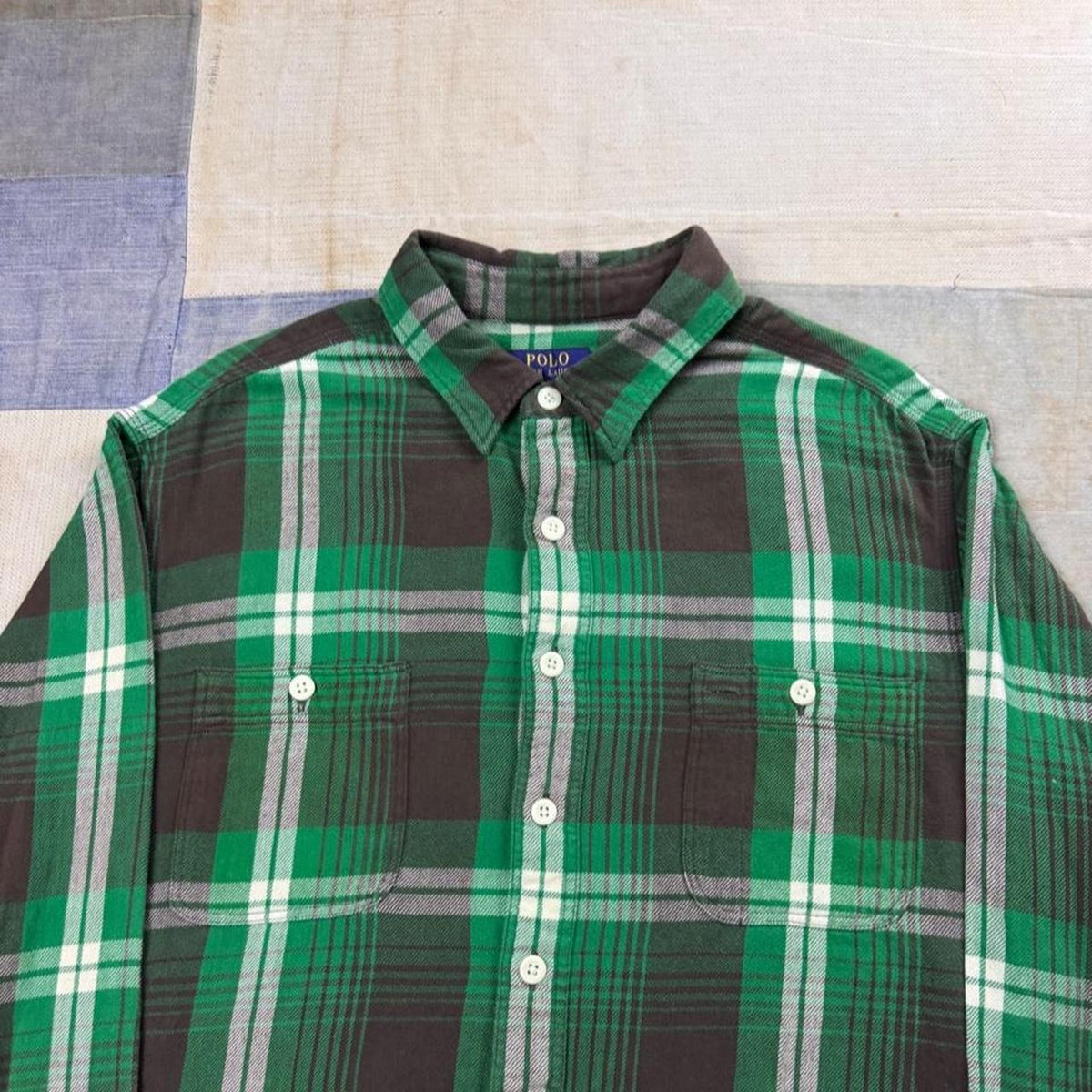 2000s Polo Ralph Lauren Green Plaid Flannel Work Shirt | XL