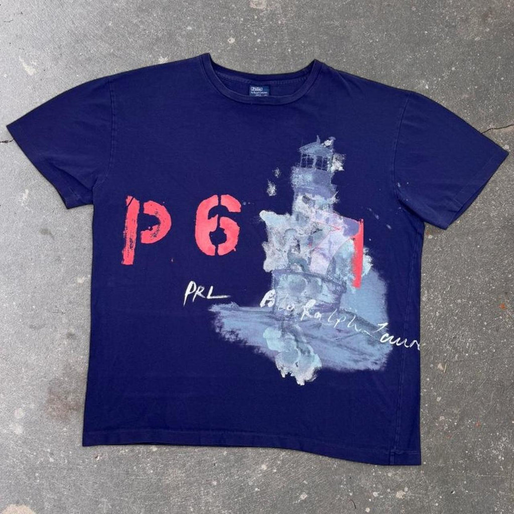 1990s Polo Ralph Lauren P67 Nautical Lighthouse Graphic Tee | Large