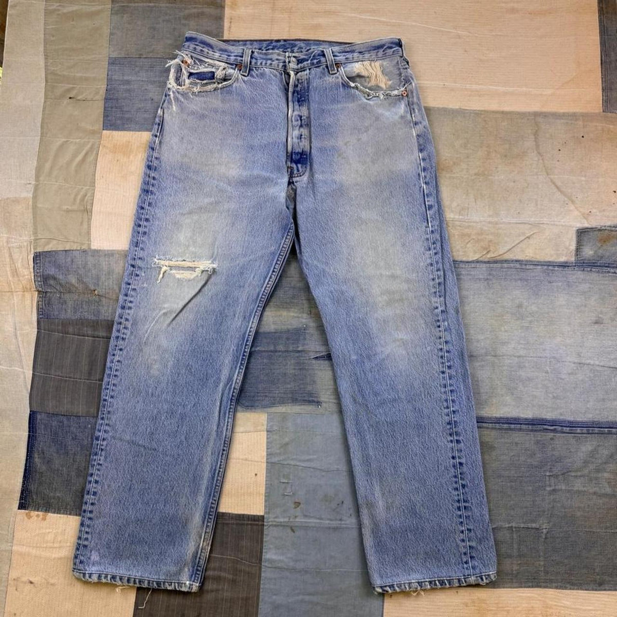 Levi's 505 Light Wash Distressed Straight Leg Jeans | 33 x 29