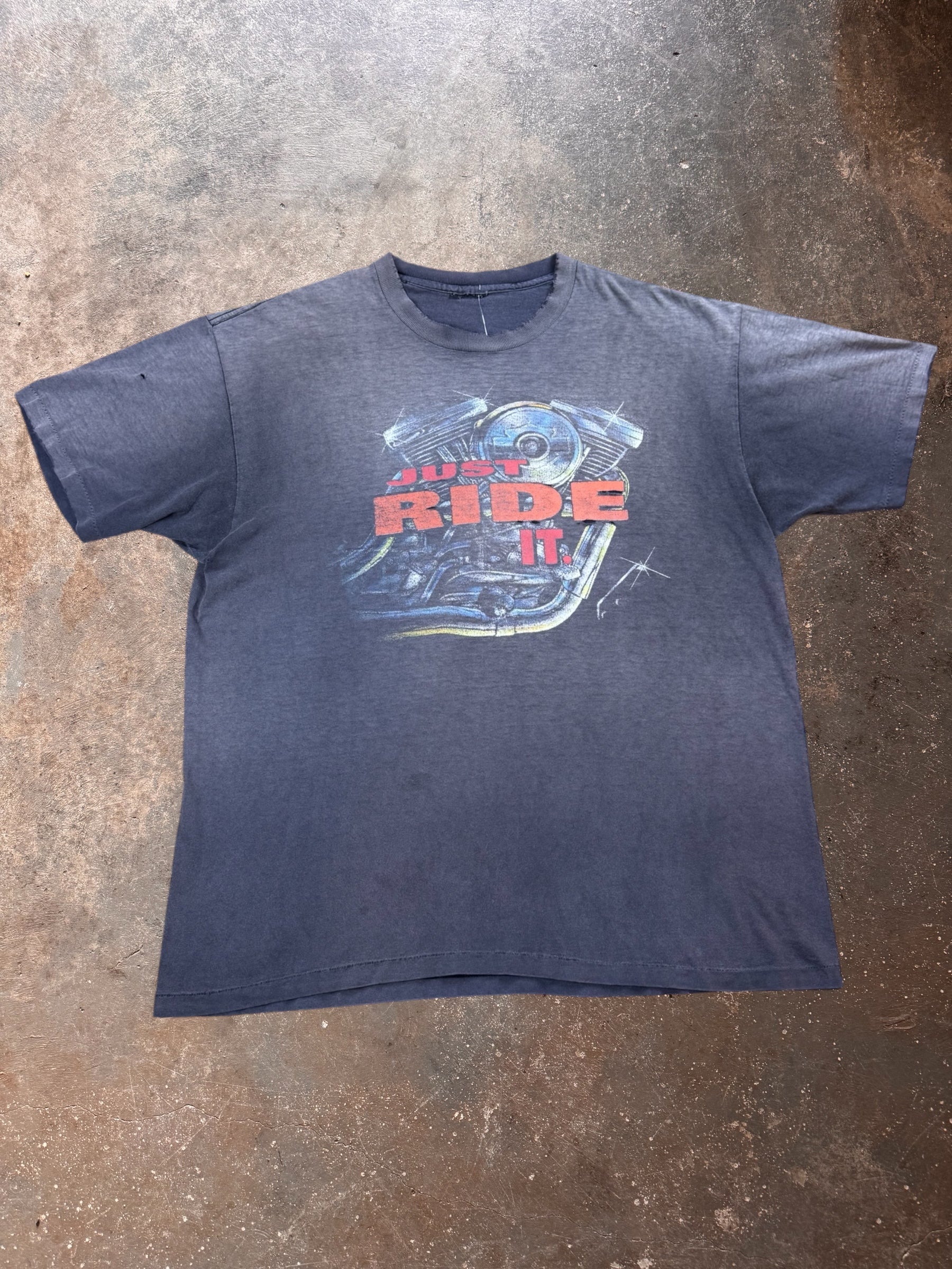 1990s Harley Davidson Smoked Out “Just Ride It” Black T Shirt | Large