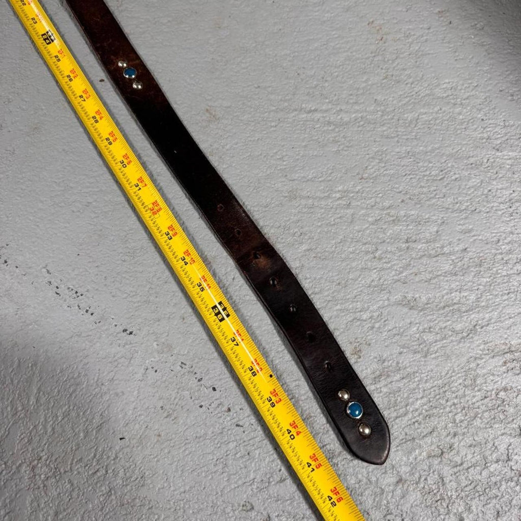 1990s JOED Brown Leather Blue Stone Studded Belt | 40”