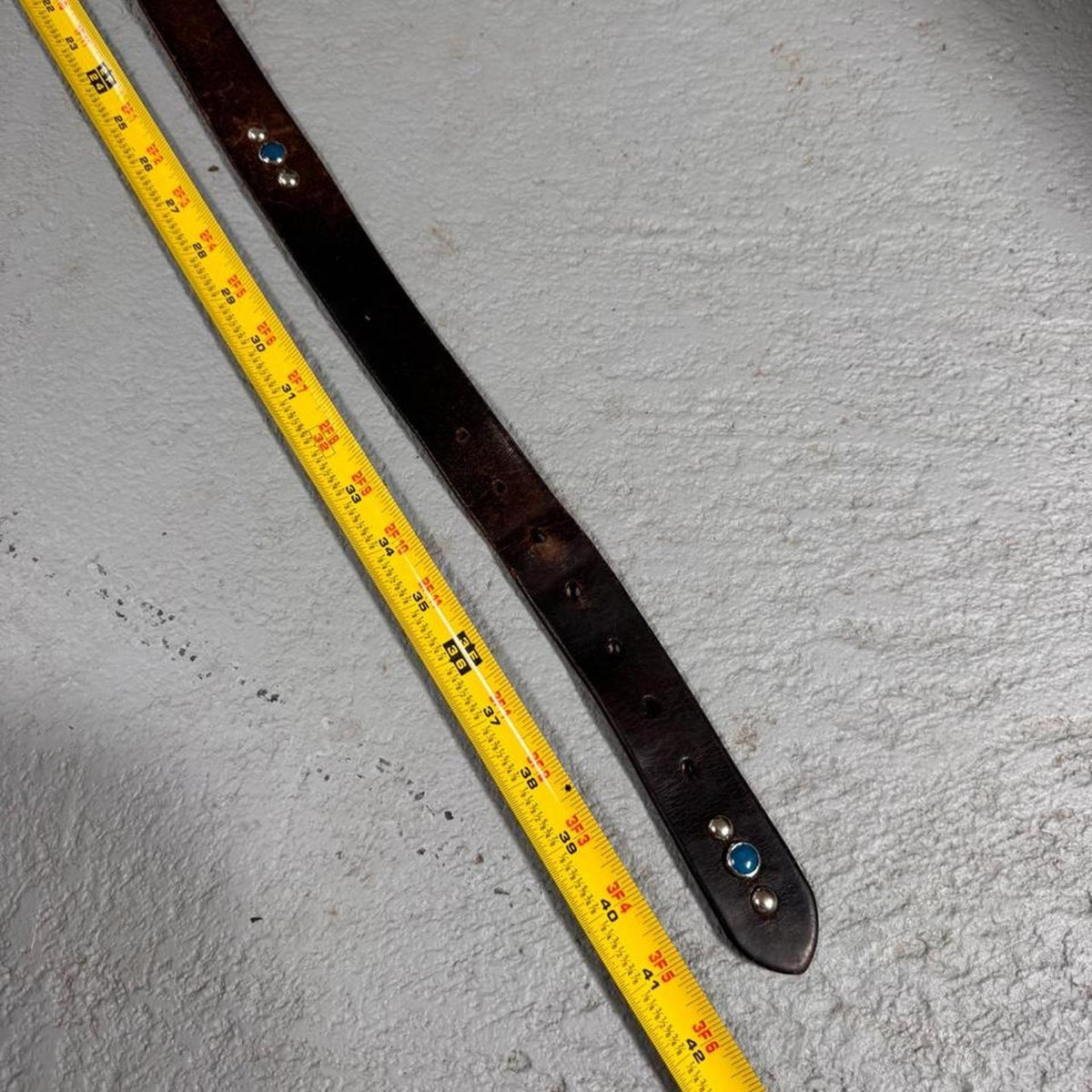 1990s JOED Brown Leather Blue Stone Studded Belt | 40”