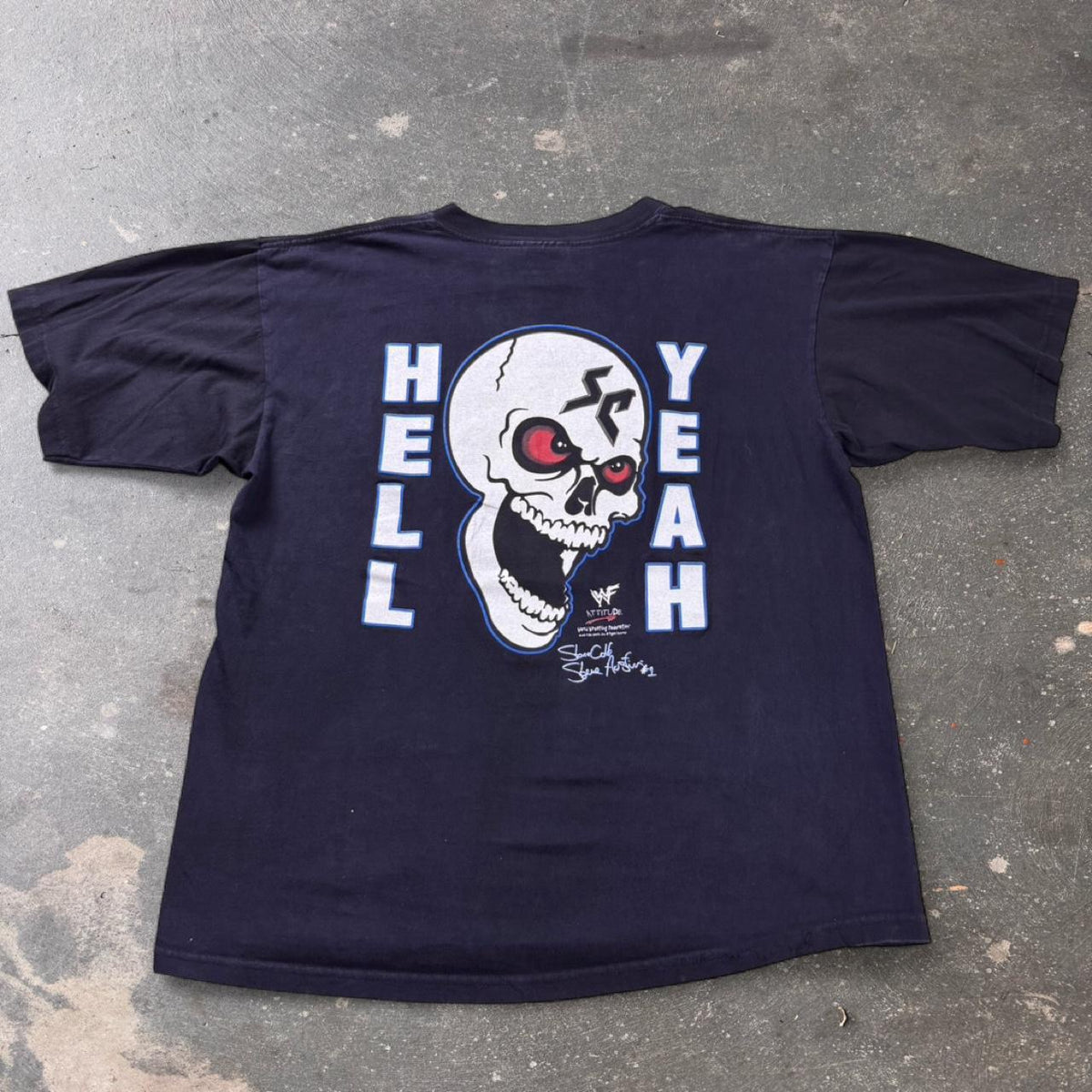 1990 WWF Steve Austin Hell Yeah Skull Double Sided Tee | XL