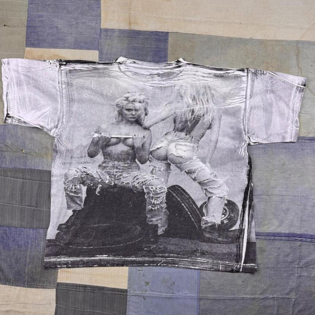 1990s Cotton Trading Co Biker Babes Motorcycle All Over Print Tee | XL
