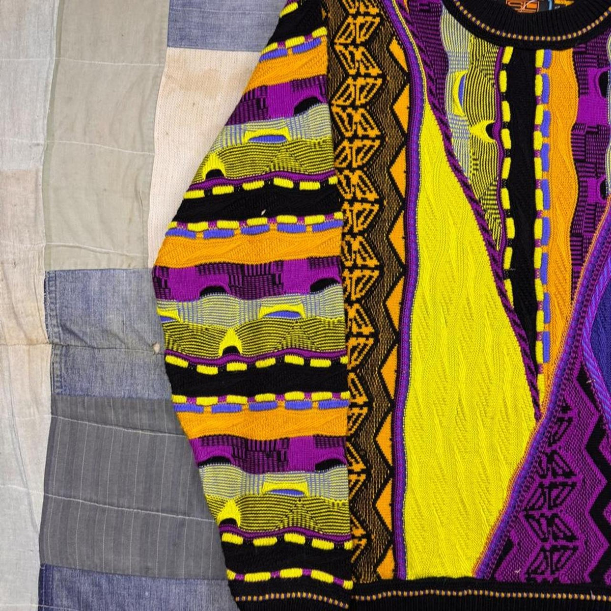 1990s Steven Land 3D Textured Coogi Style Neon Knit Sweater | Medium