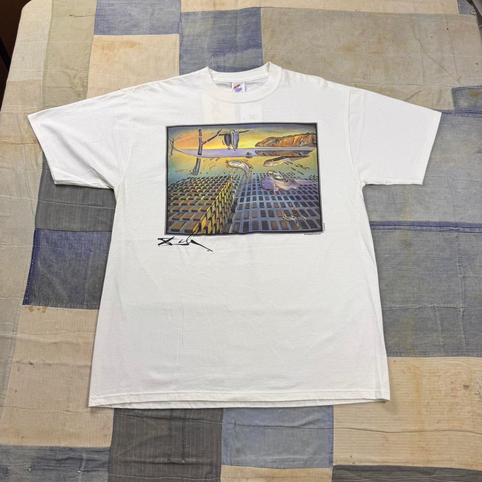 1990s Salvador Dali White Cotton Art T-Shirt Size: Large