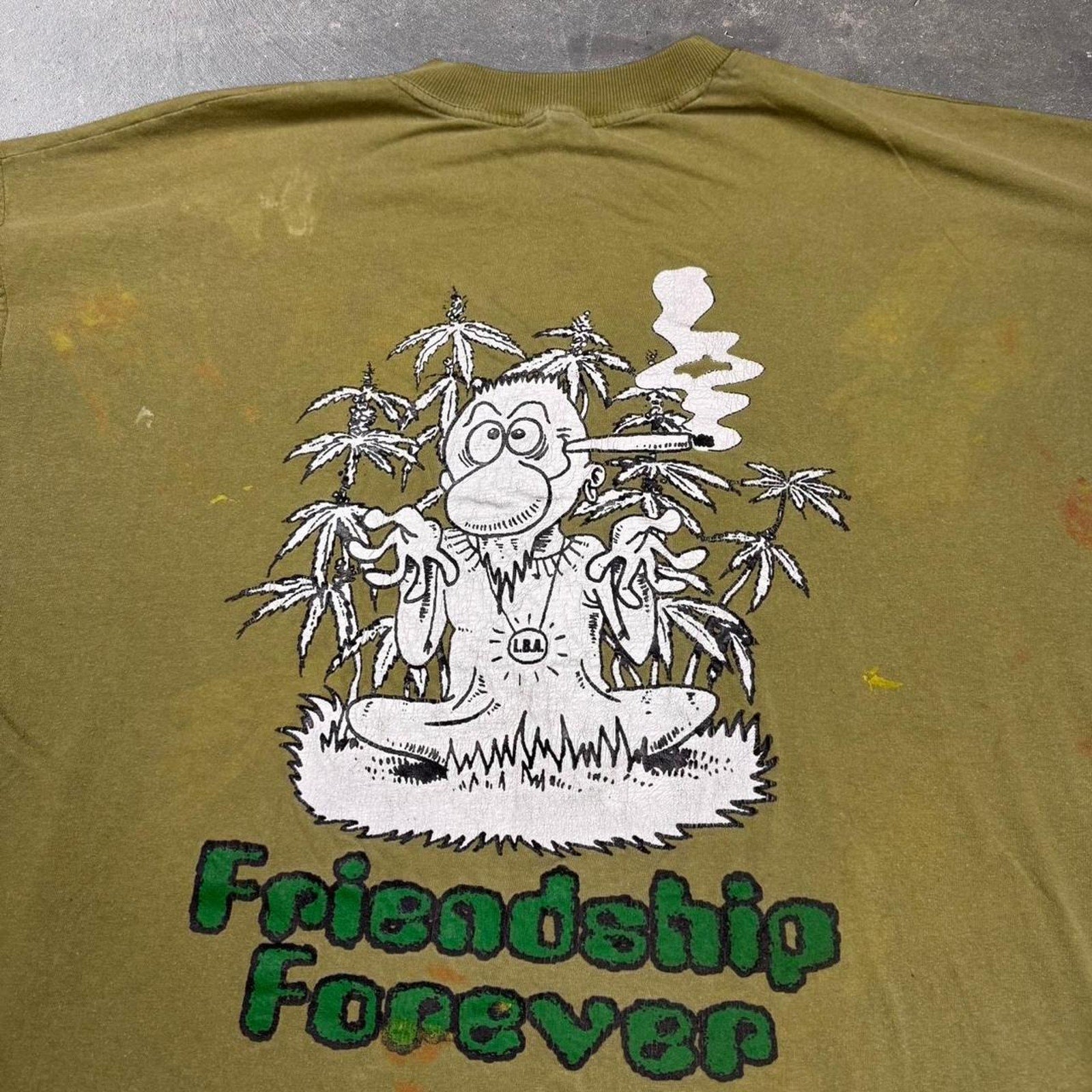 Vintage Devil Wear weed drugs “Friendship Forever”  green T-Shirt