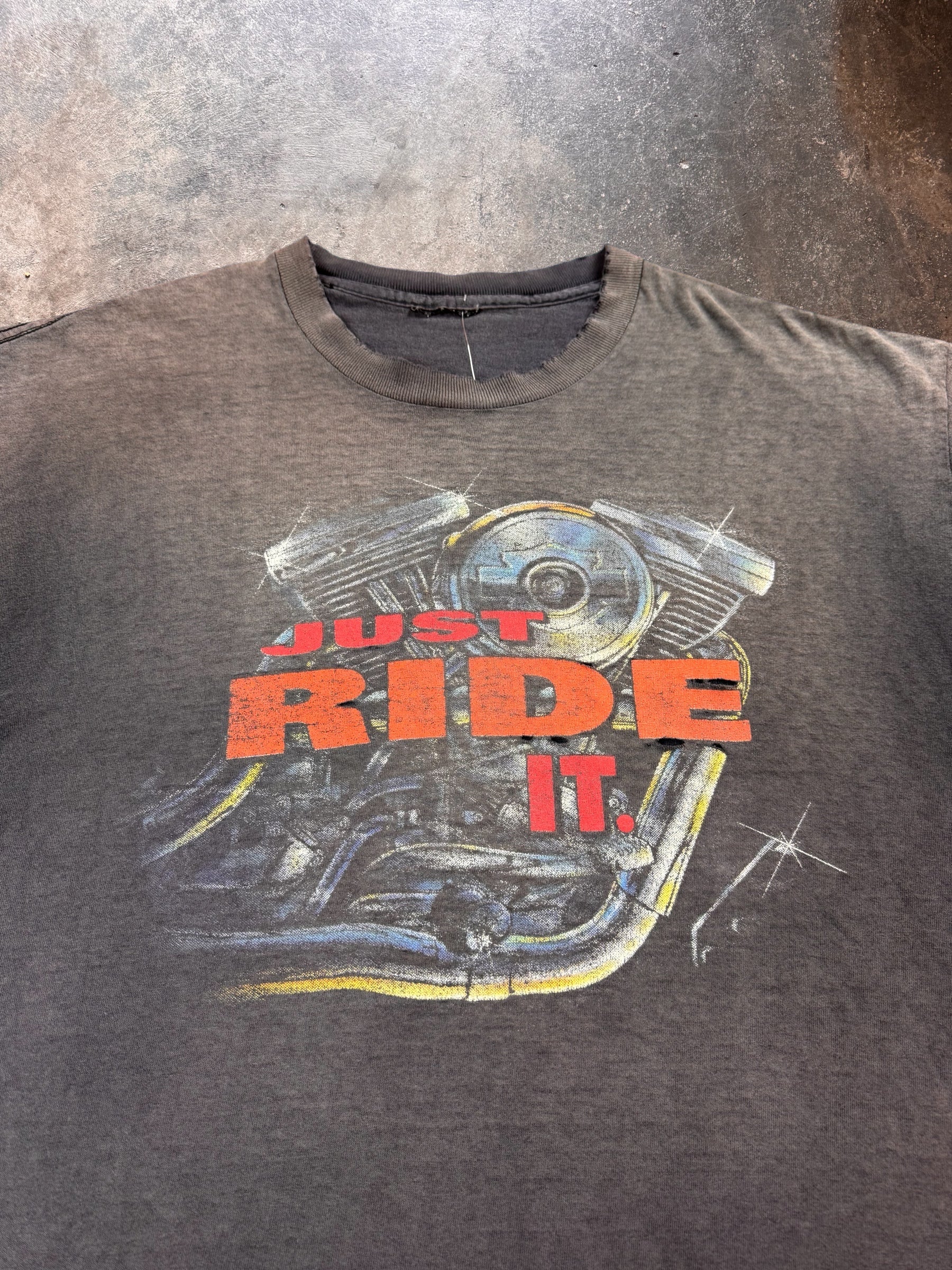 1990s Harley Davidson Smoked Out “Just Ride It” Black T Shirt | Large