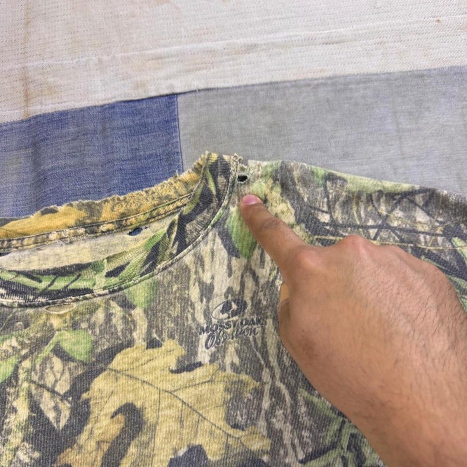1990s Mossy Oak Obsession Distressed Camo Long Sleeve Pocket Tee | XL