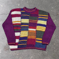 1990s Structure Hand Knit Sweater Multicolor Diamond Cable Knit Grandpa | M