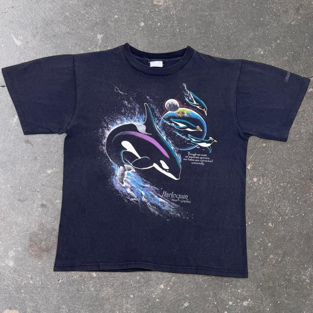 1990s Harlequin Nature Graphics Orca Dolphin Space Graphic Tee | Large