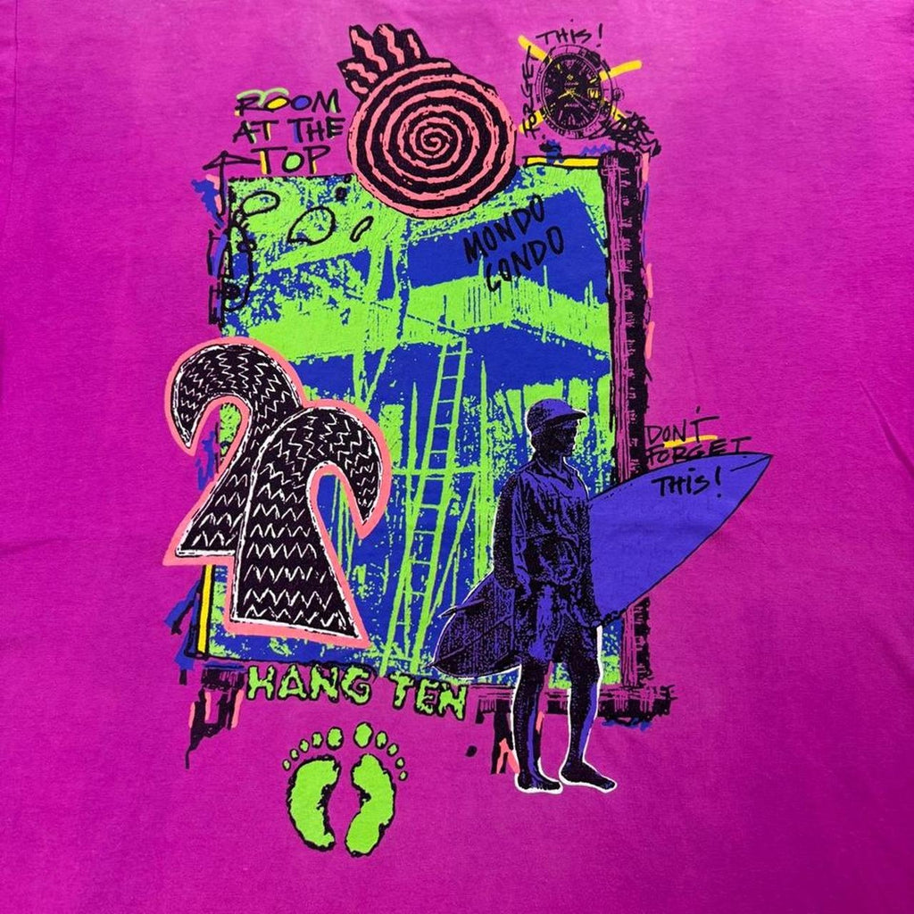 1990s Hang Ten Neon Surf Graphic Tee | Large