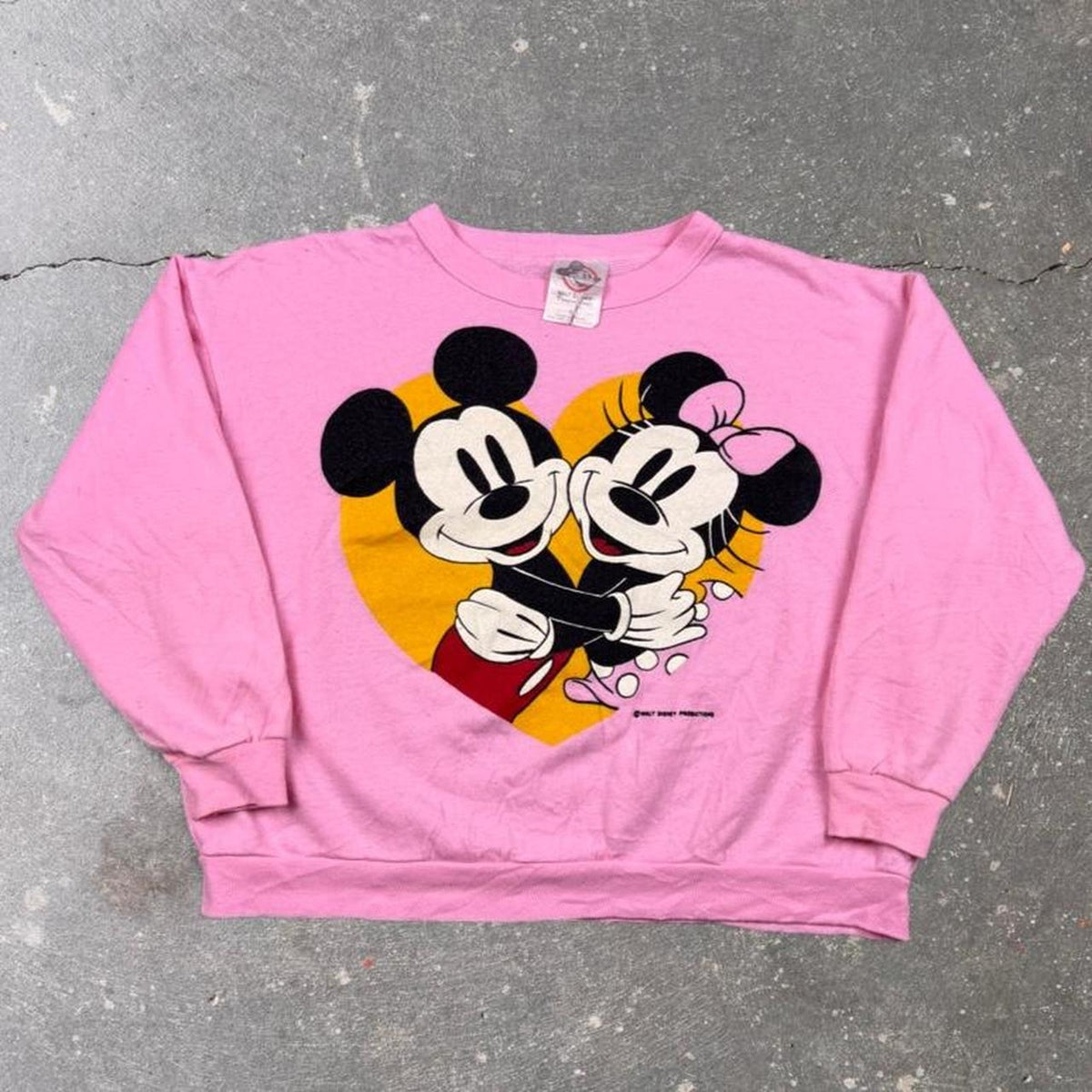 1980s Disney Mickey Minnie Mouse Crewneck Sweatshirt Pink Heart Graphic | S