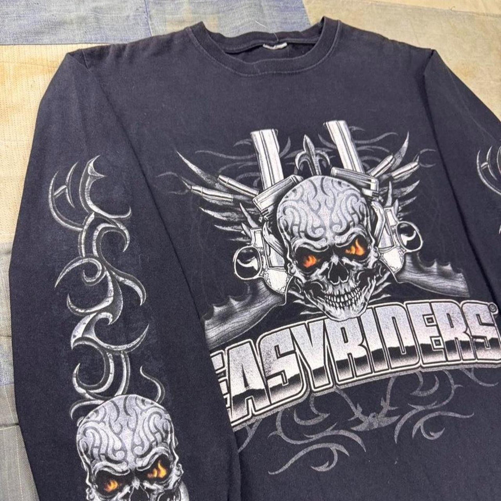 2000s Easy Riders Skull Guns Tribal Long Sleeve tee | Large