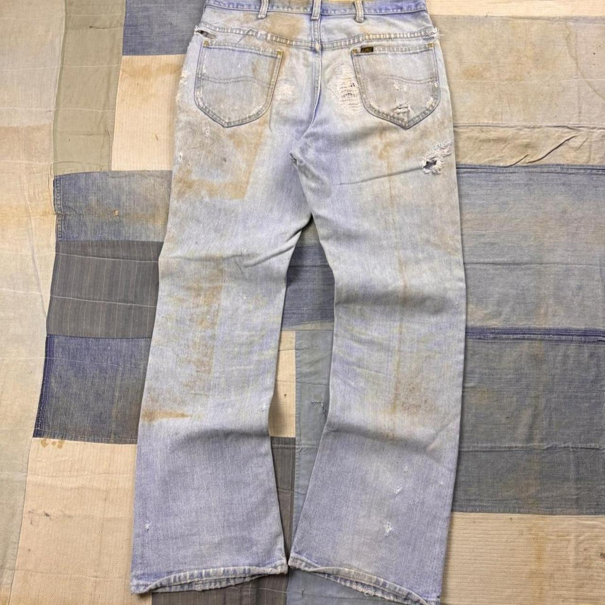 1970s Lee Custom Double-Knee Distressed Flare Jeans | 33x30.5