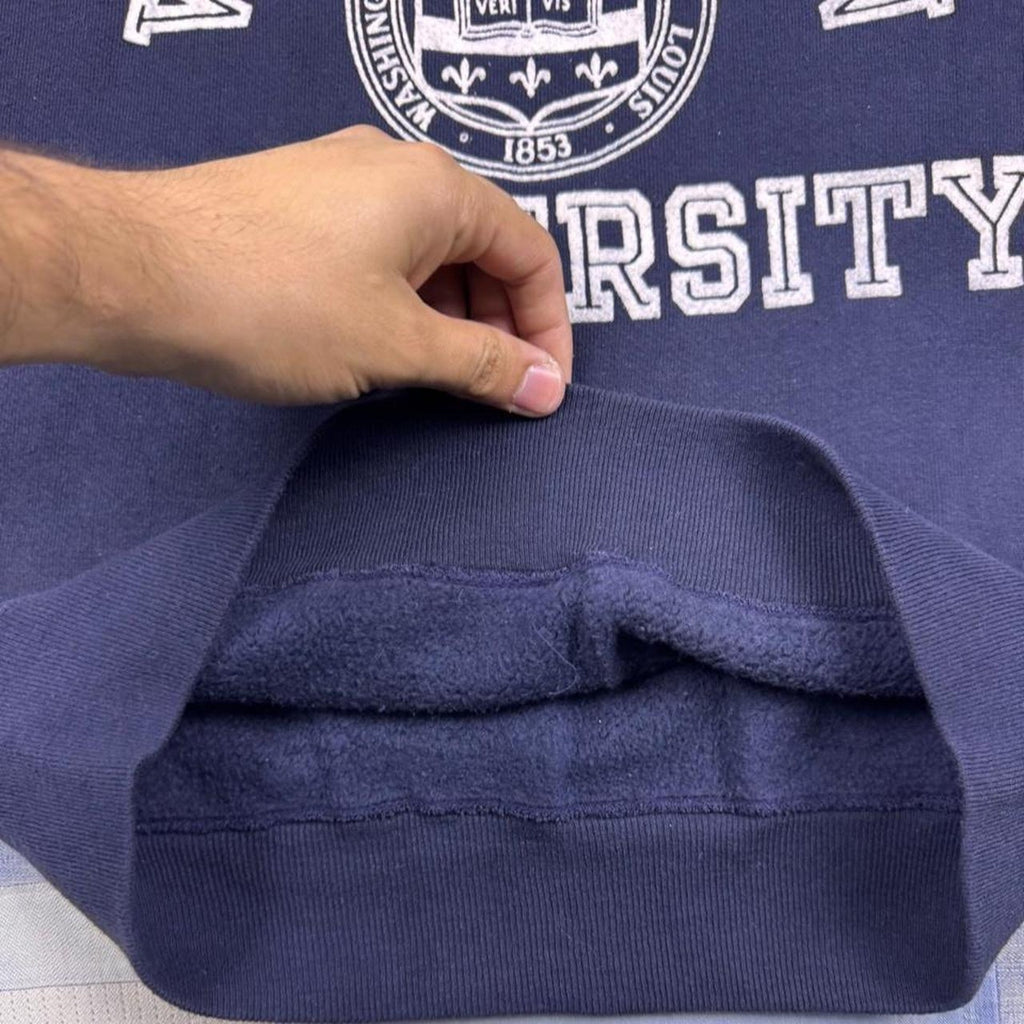 1960s Washington University Cutoff Sweatshirt Navy Flocked Print Collegiate | M