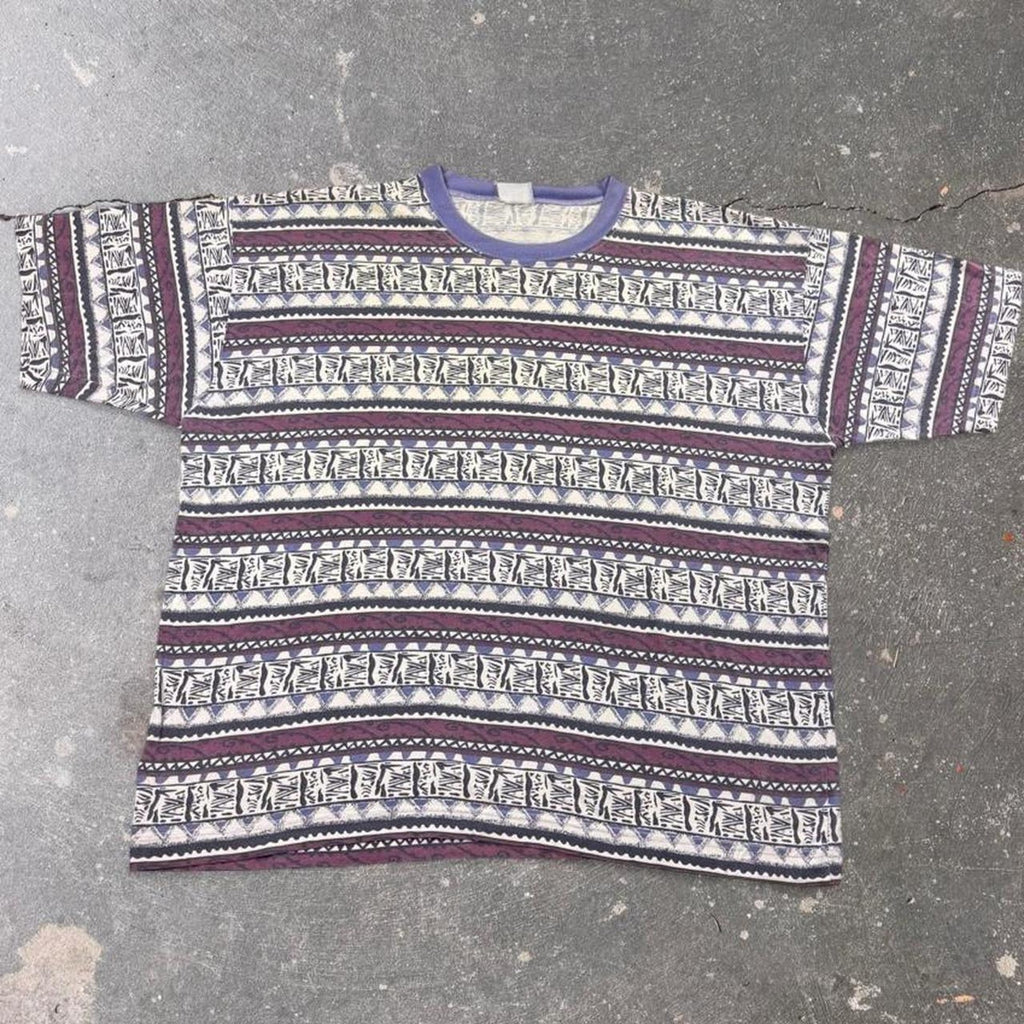1990s Tribal Geometric All-Over Print Tee | XXL