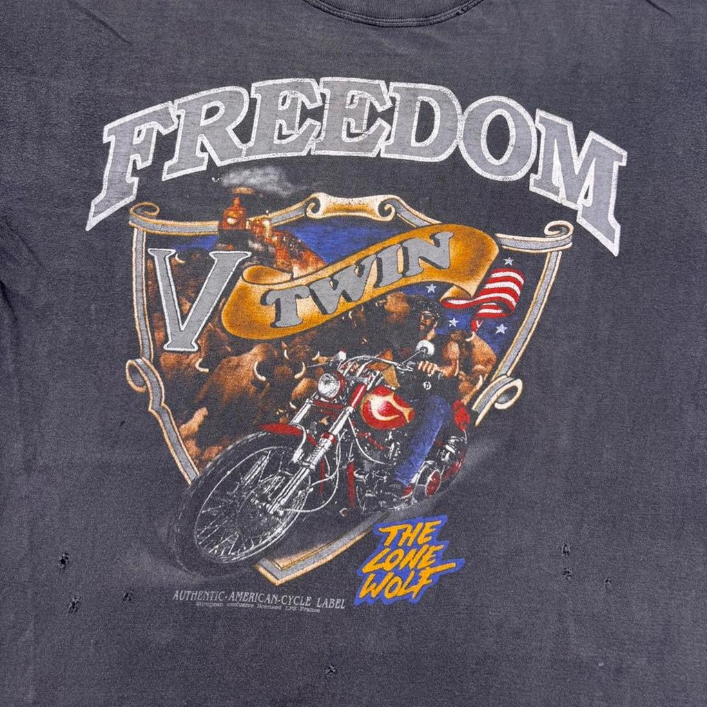 1990s V-Twin Freedom The Lone Wolf Motorcycle Graphic Tee | Large