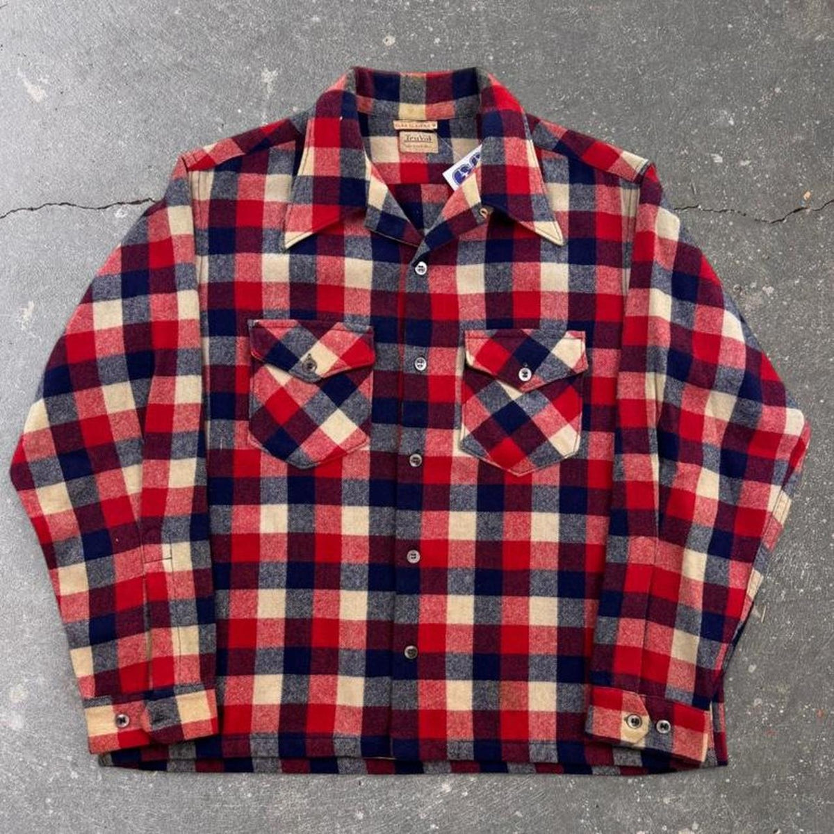 1950s TruVal Plaid Loop Collar Wool Shirt | XL