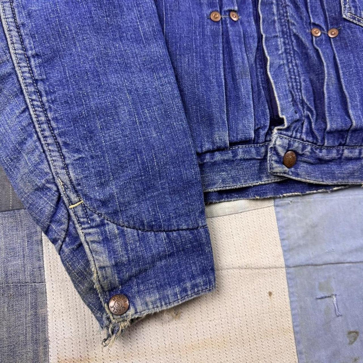 1950s Circle Ranch Blanket Lined Pleated Denim Jacket Riveted Workwear 17.5x21