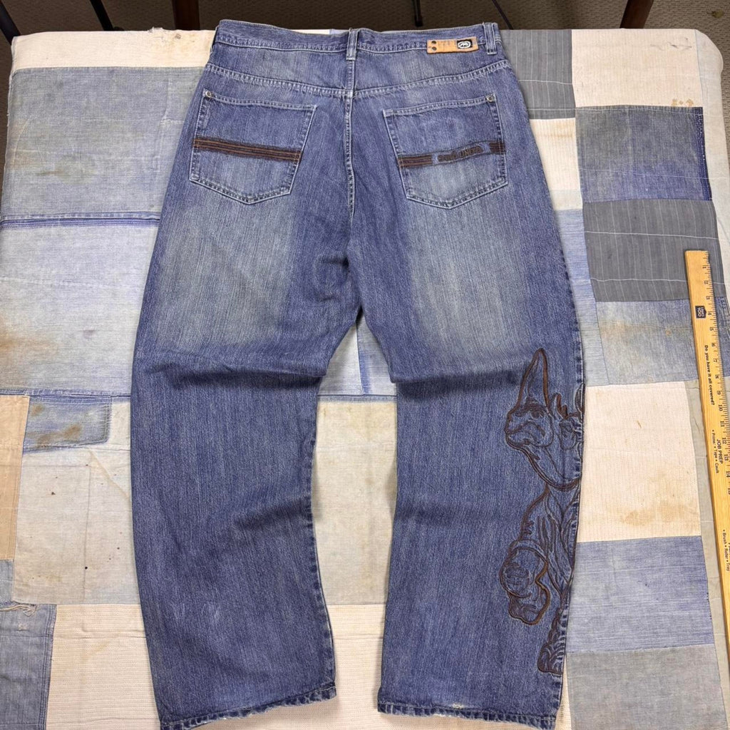 2000s Ecko Unltd Bulldog Embroidered Baggy Jeans | 36 x 31