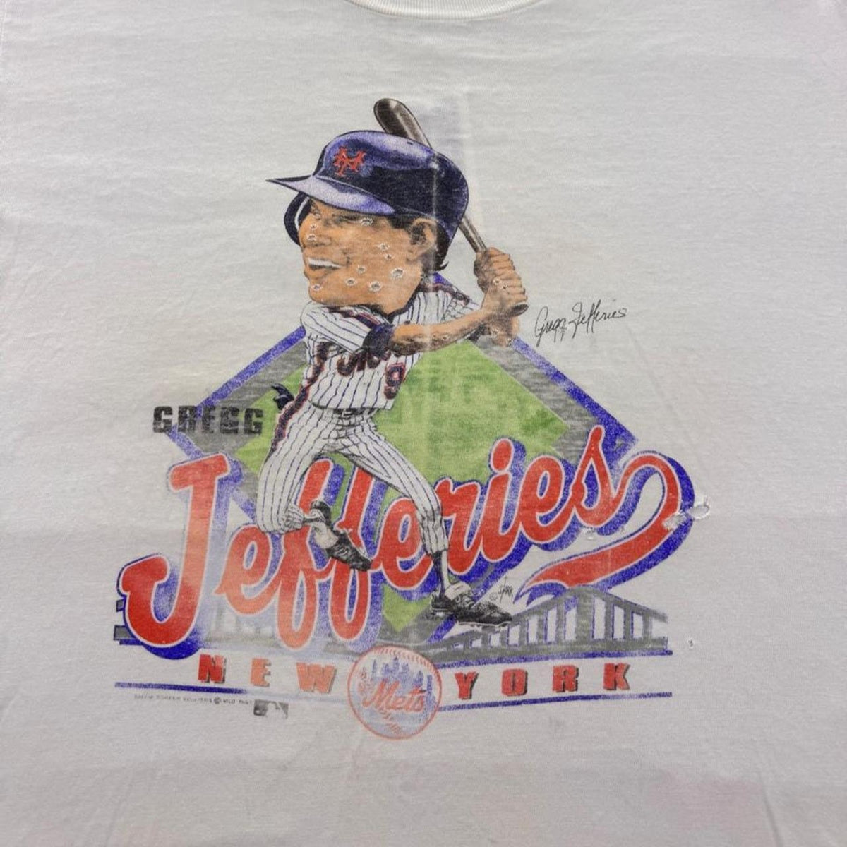 1989 Gregg Jefferies New York Mets Caricature Baseball Tee | XL