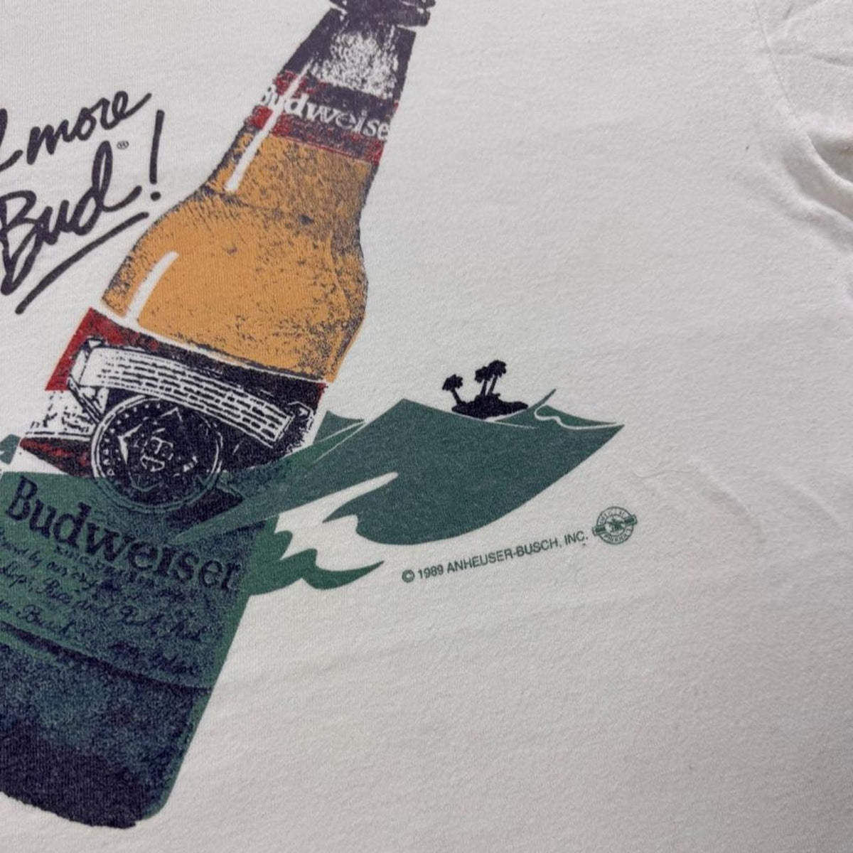 1989 Budweiser “Stranded… Send More Bud!” Beer Promo Tee | XL
