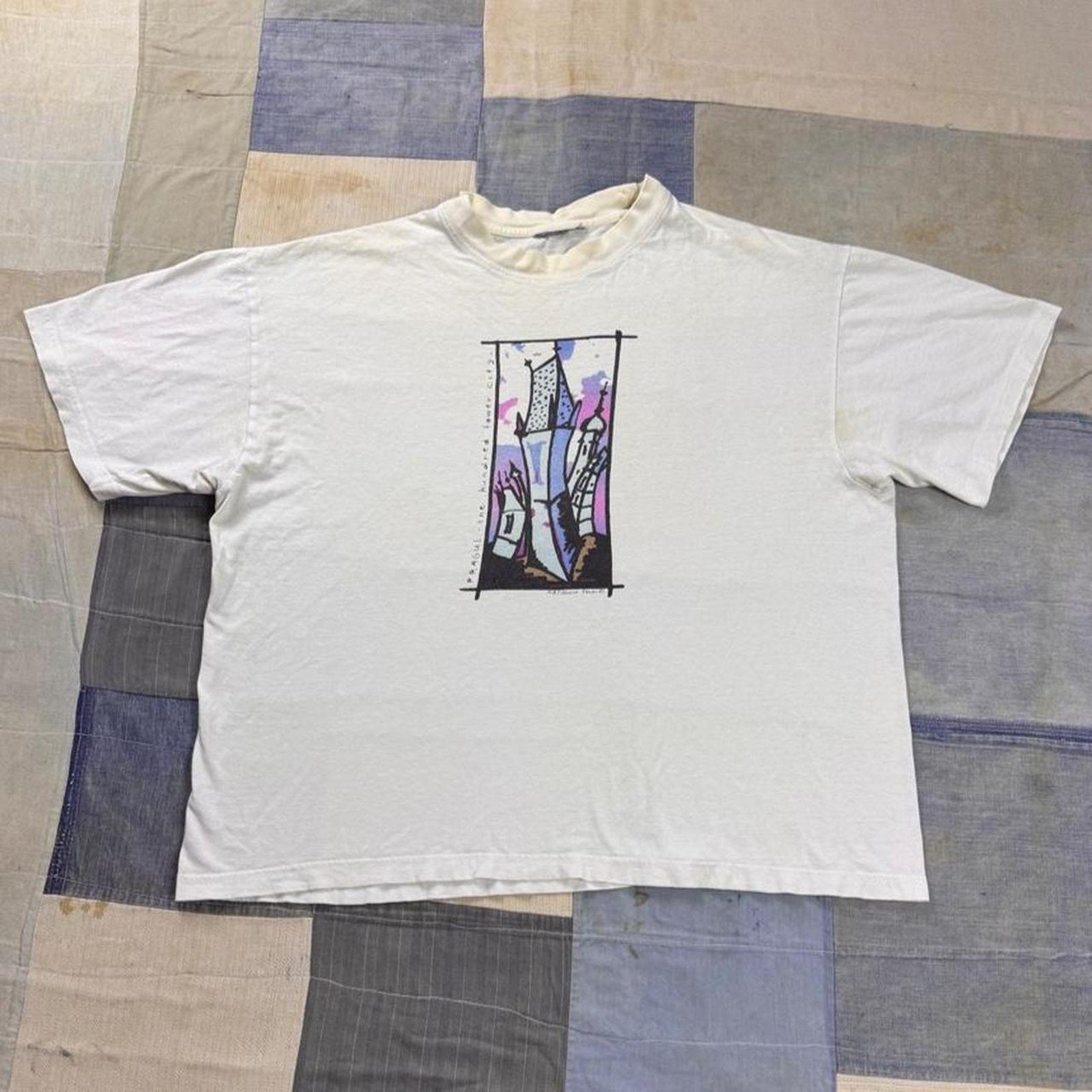 1990s Prague Hundred Tower City Art Tee | XL