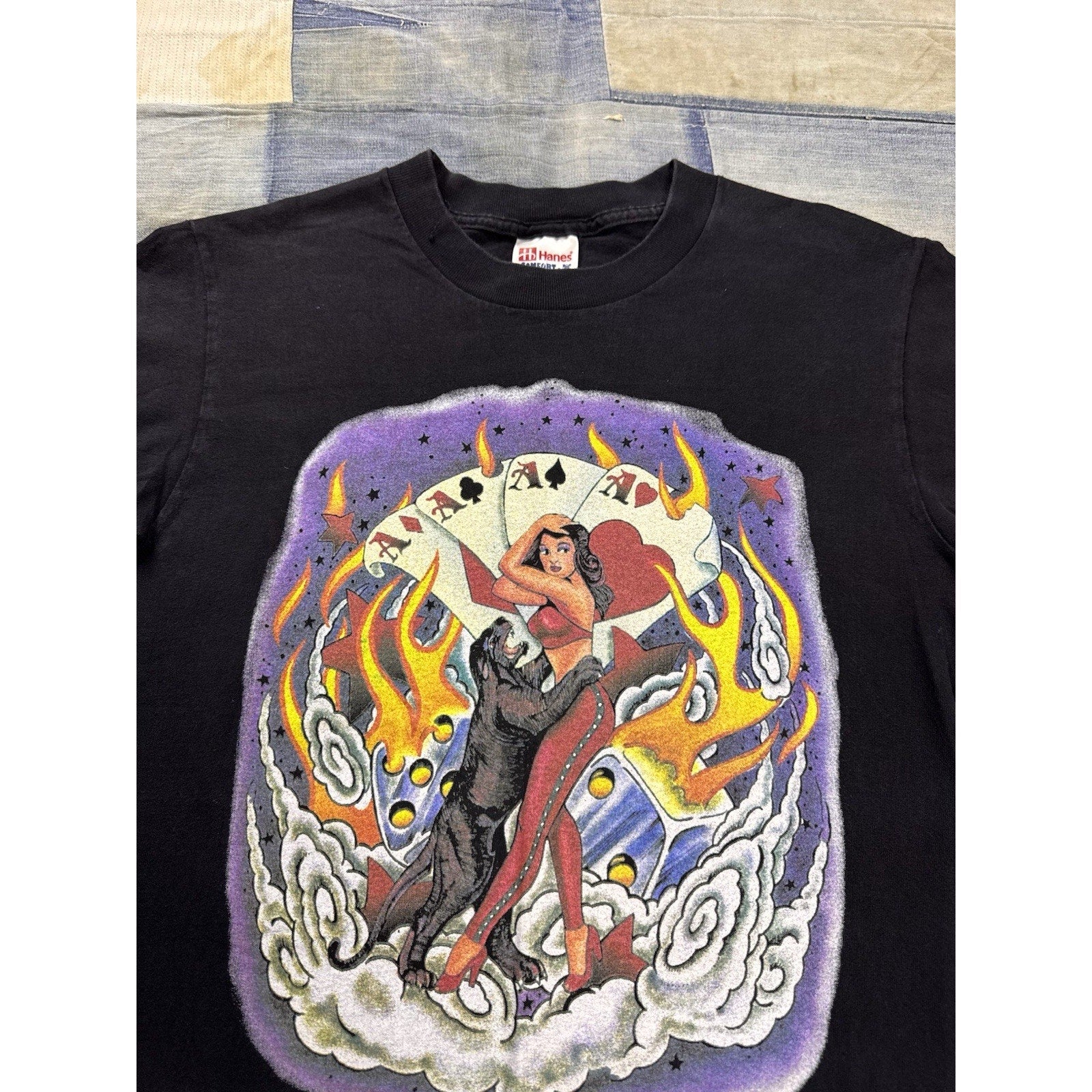 Vintage Tattoo World Pin Up Girl Panther Graphic T Shirt Bill Clandon NC Small