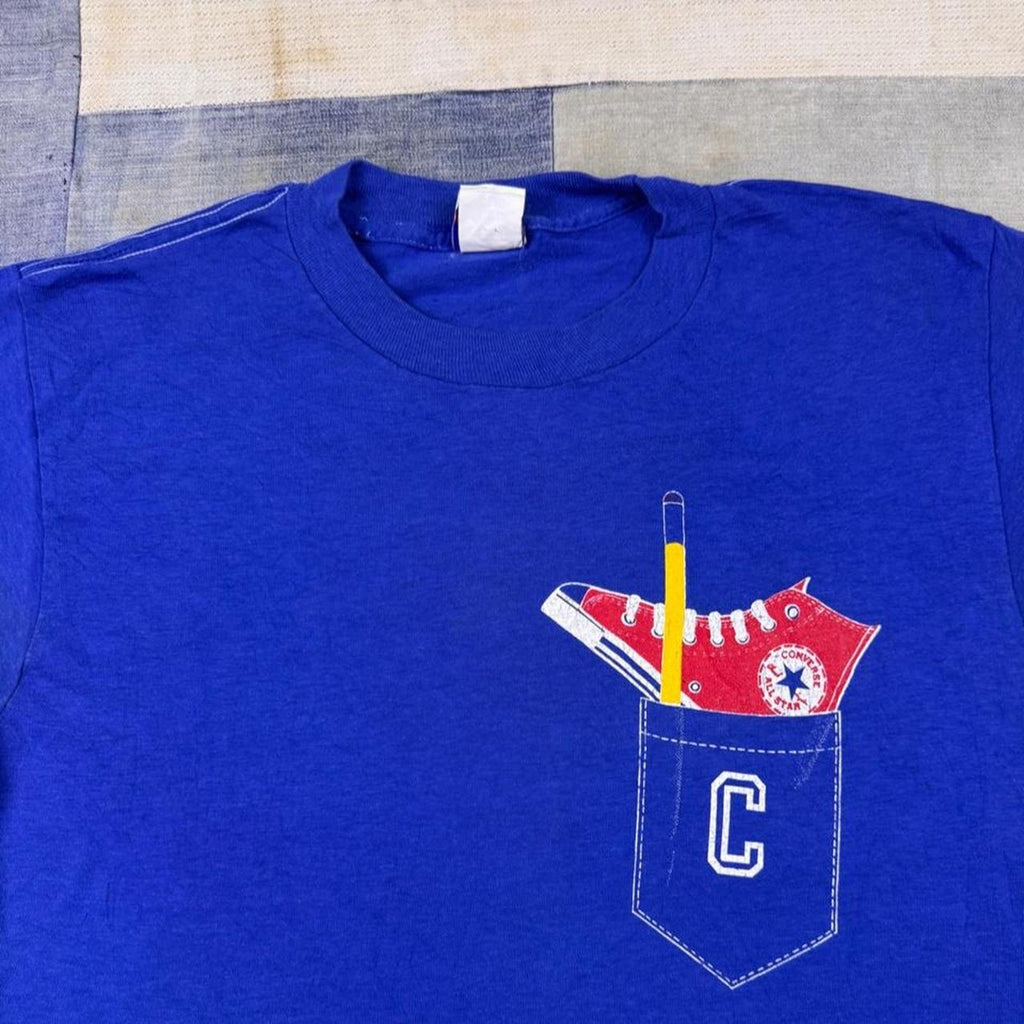 1990s Converse Pocket Graphic Tee Blue Made in USA Single Stitch | Large