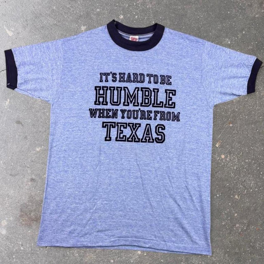 1990s It's Hard 2 Be Humble When You're From Texas Ringer Tee | Large