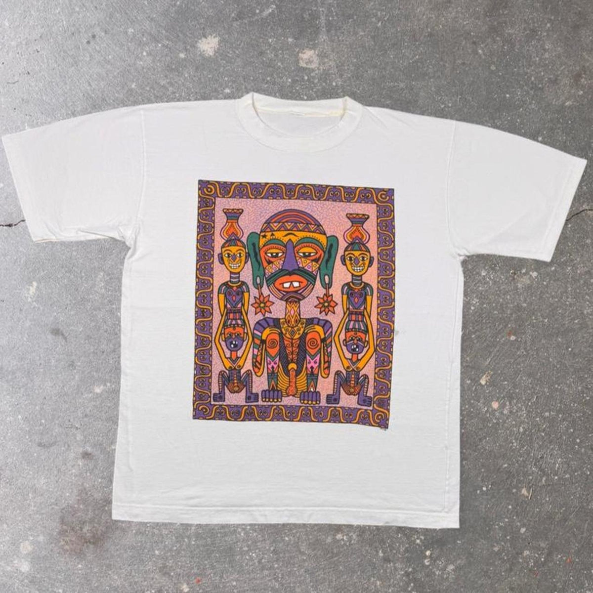 1990s Tribal Mask Art Graphic Tee | L
