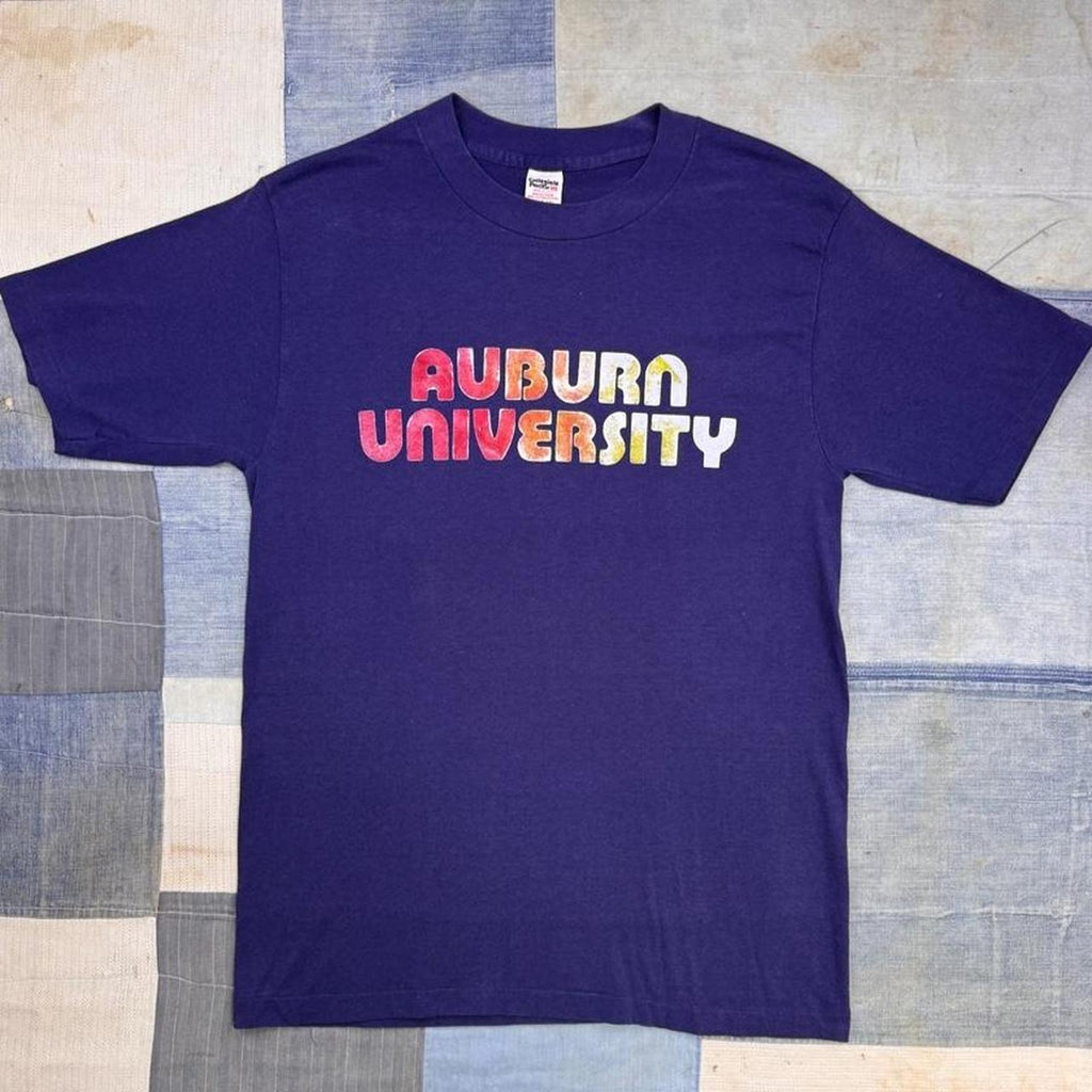 1980s Auburn University Color Flocked Graphic Tee | Large