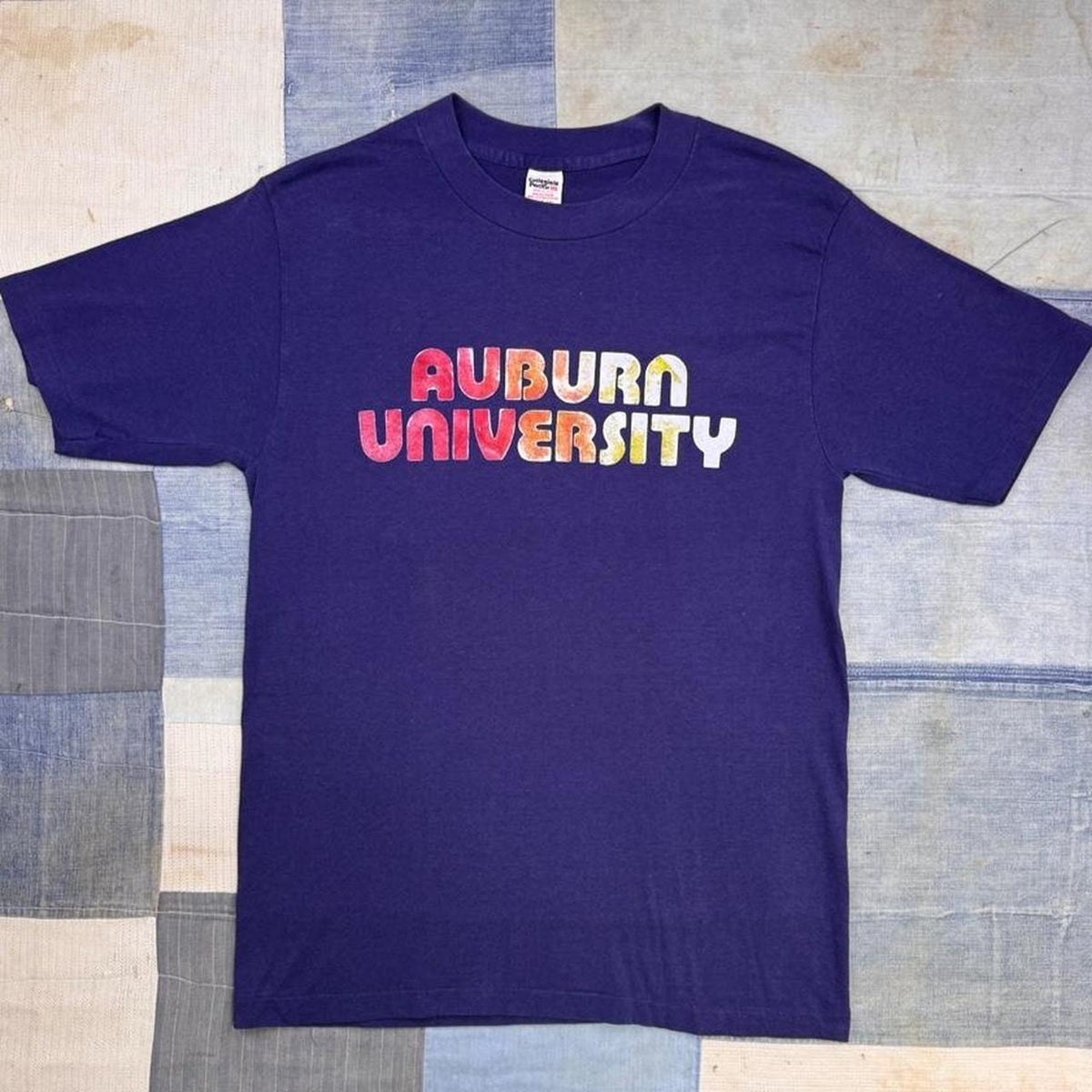 1980s Auburn University Color Flocked Graphic Tee | Large