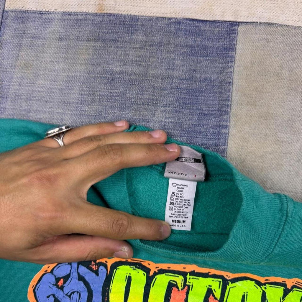 1990s Ocean Pacific Crewneck Sweatshirt Teal Neon Surf Graphic 1992 | M