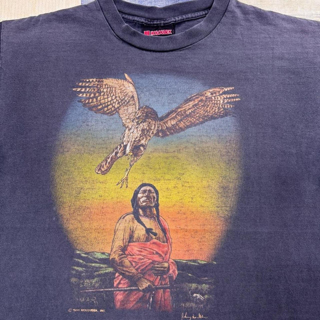 1991 Holoubek Native American Eagle Graphic Tee | Large