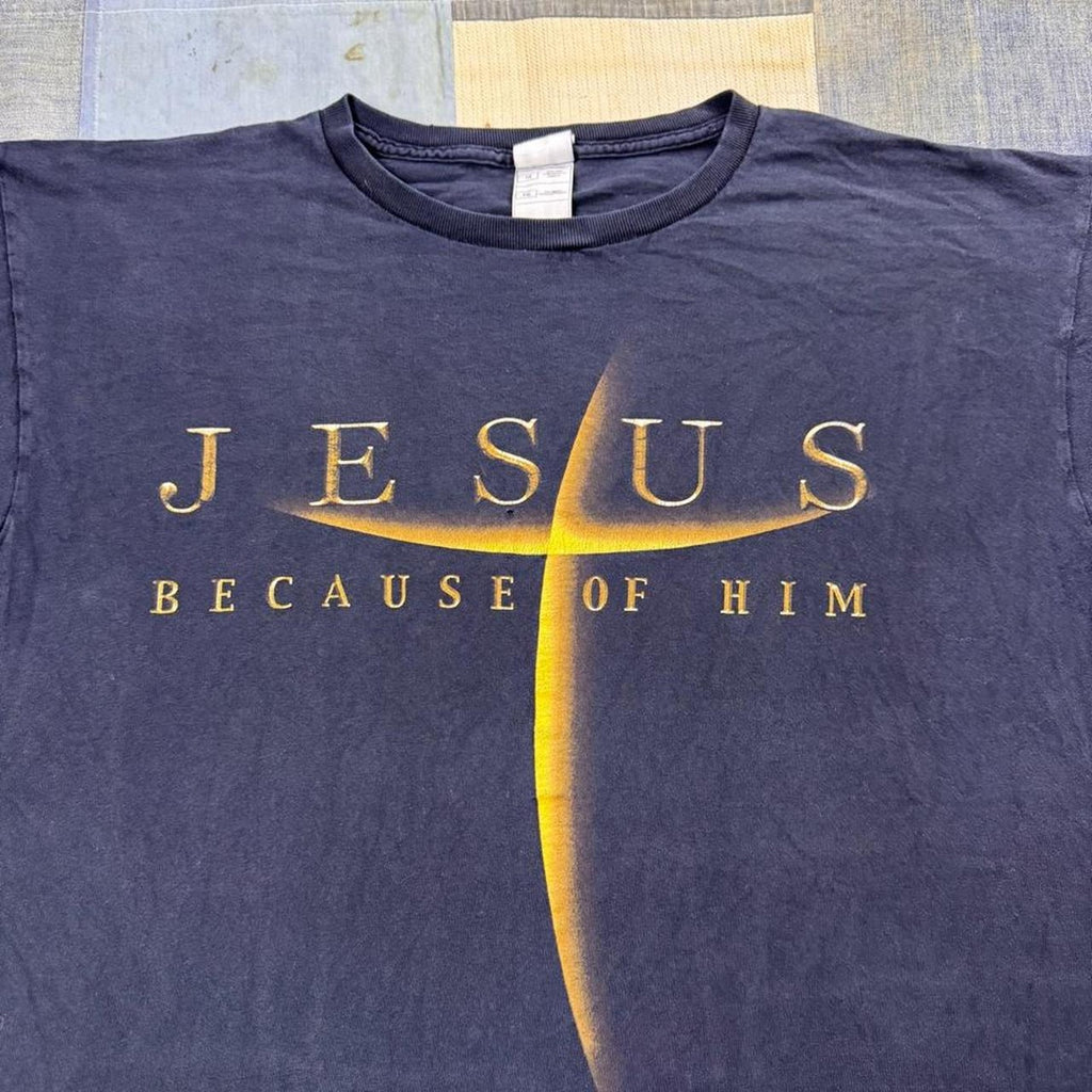 2000s Jesus “Because of Him” Christian Cross Tee | XL