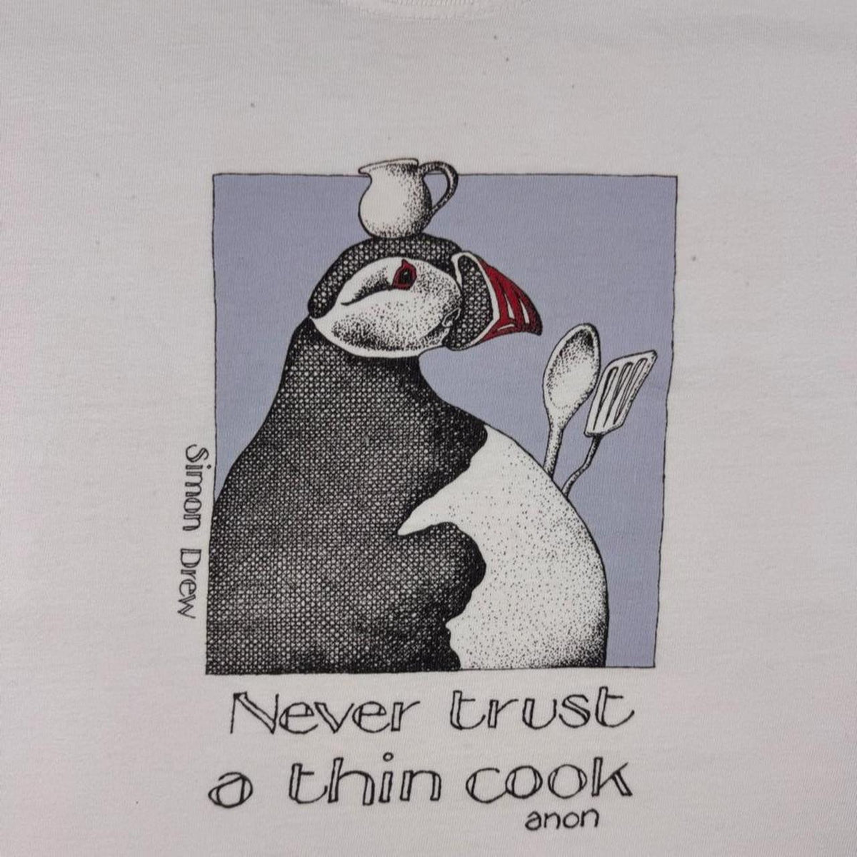 1990s Past Times Simon Drew Never Trust a Thin Cook Puffin Tee | XL Fit