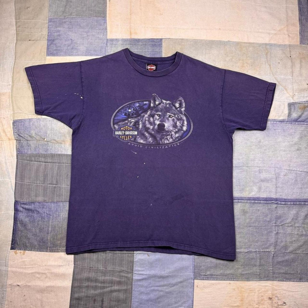 2000s Harley-Davidson Wolf Avoid Civilization Graphic Tee Atlanta Georgia | XL