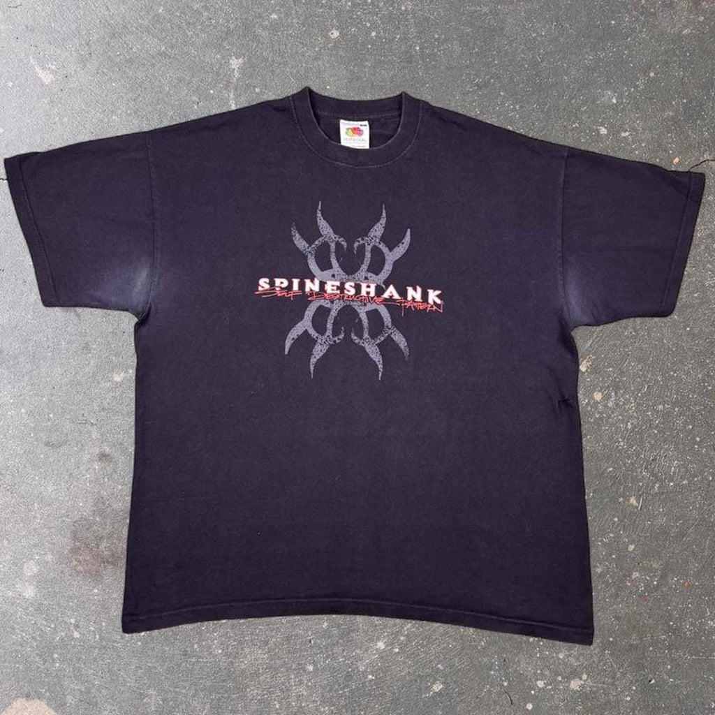 2000s Spineshank Self-Destructive Pattern Band Tee Black | XL