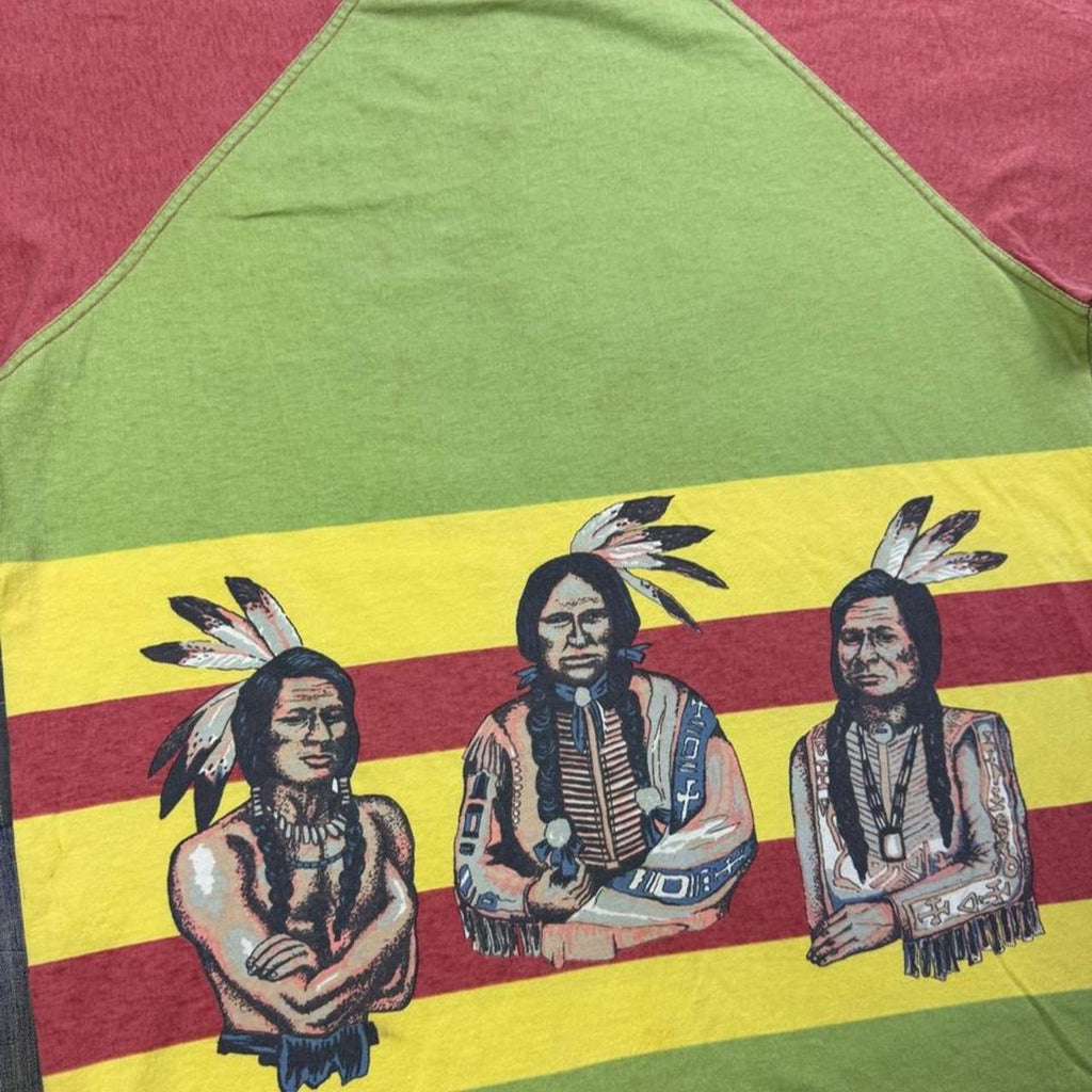 1990s Charro Native American Color Block Raglan Tee | XL