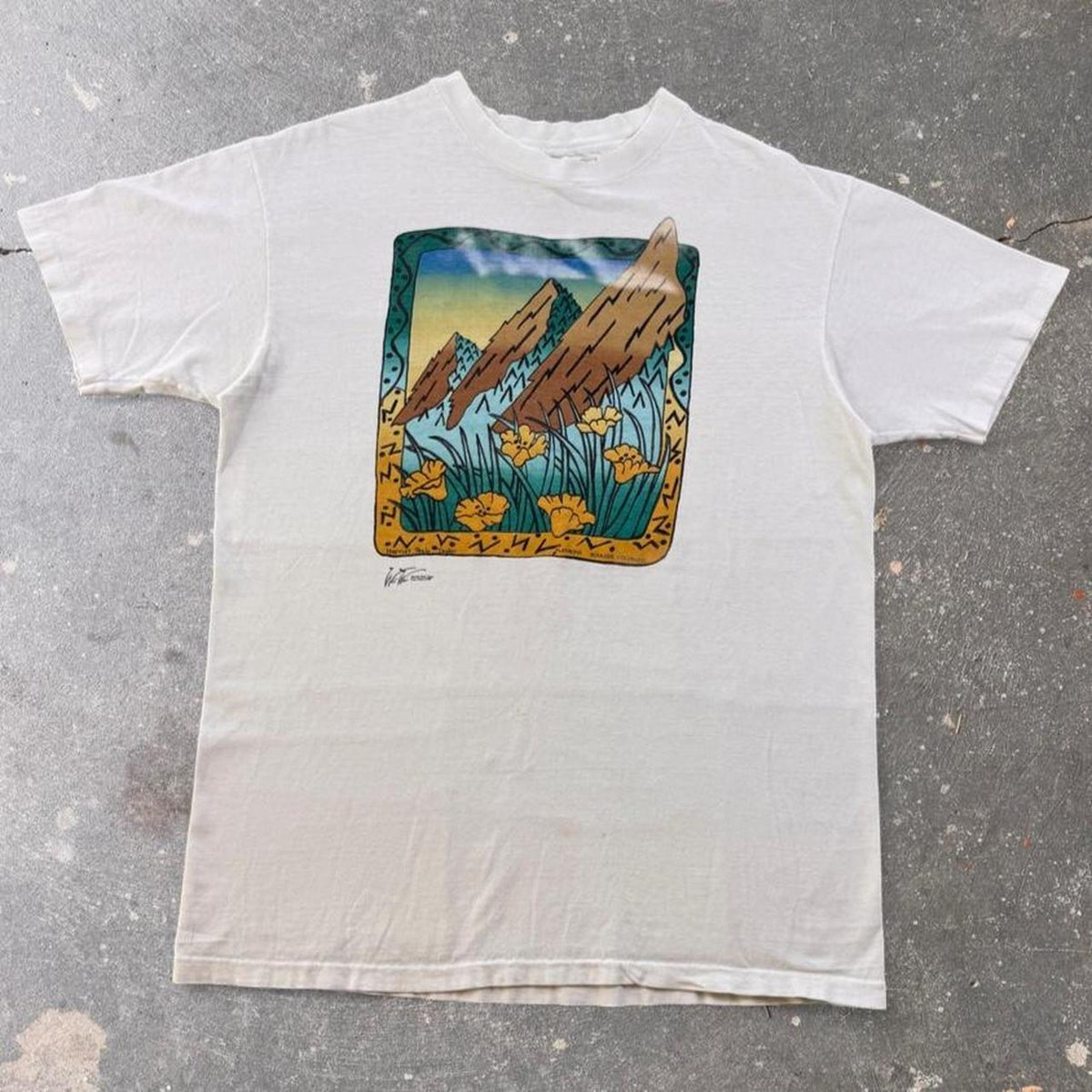 1990s Harriet Peck Taylor Boulder Colorado Flatirons Art Tee | Large