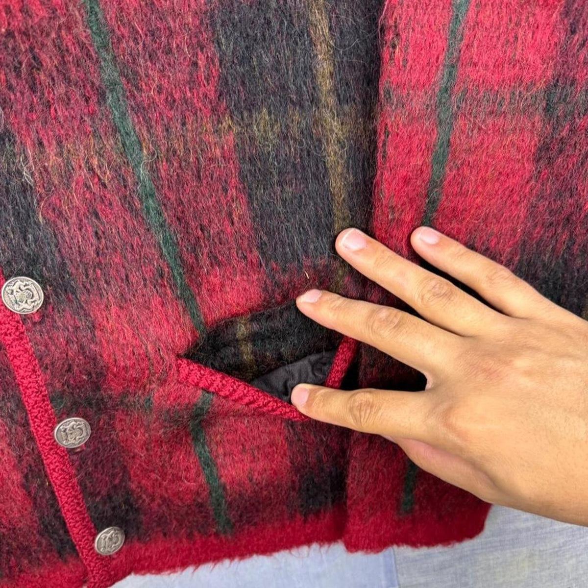 1960s Jantzen Plaid Mohair Cardigan | S