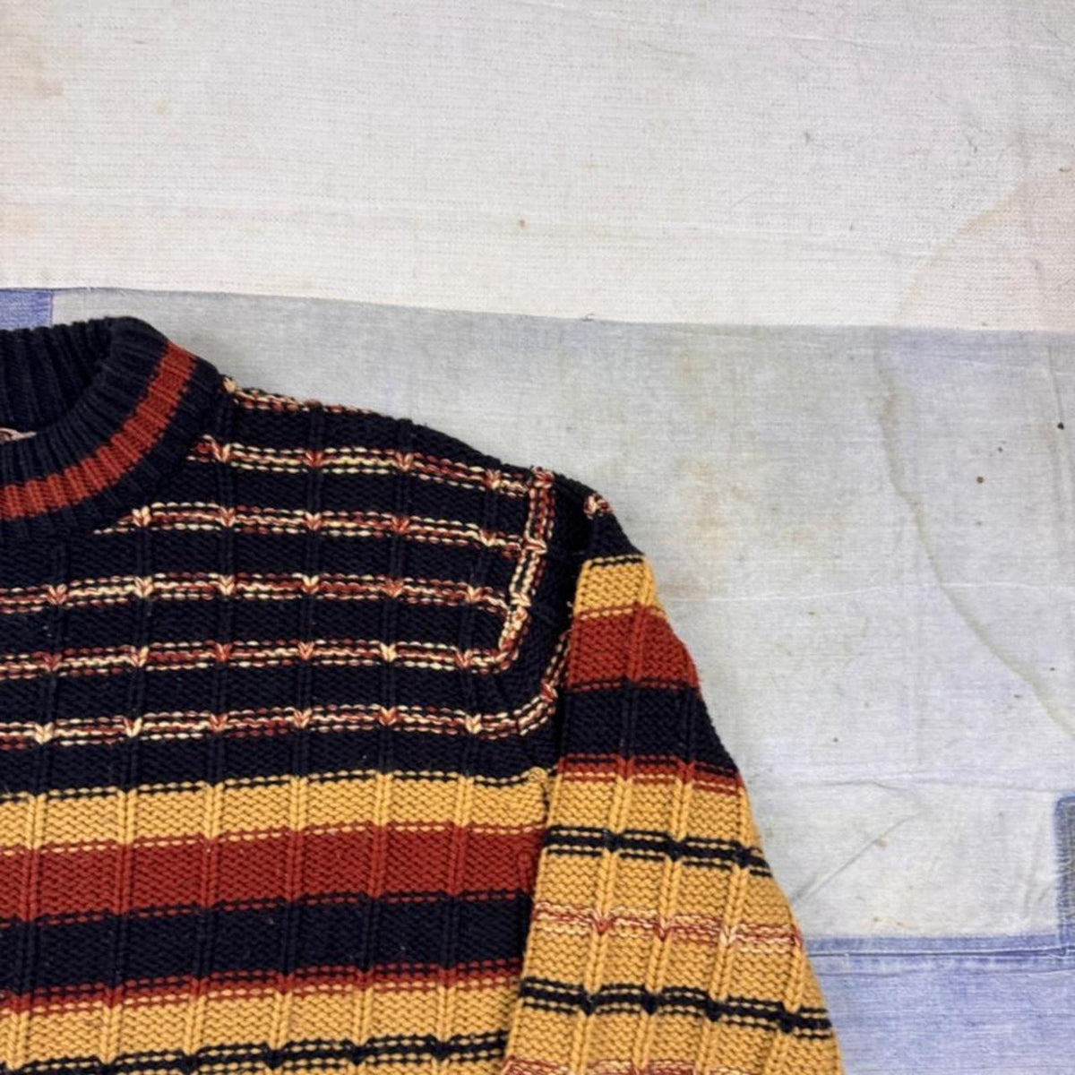 1970s Adrian MacNeil Sportswear Striped Textured Knit Sweater | Large