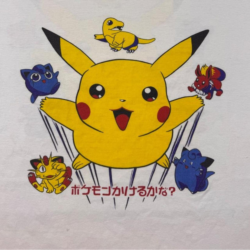Pokémon Pikachu Japanese Text Double Sided White Graphic Tee | Small Fit