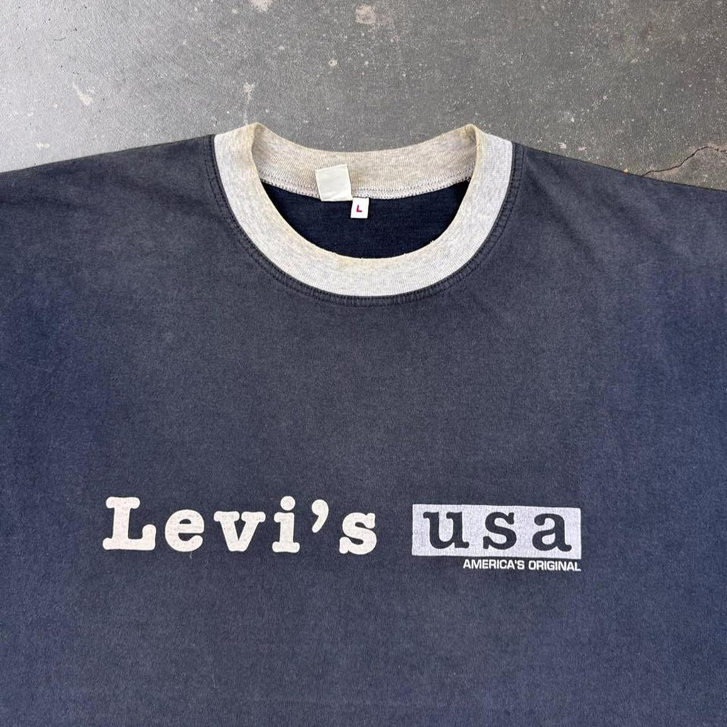 1990s Levi's USA Logo Black Ringer Tee | Large