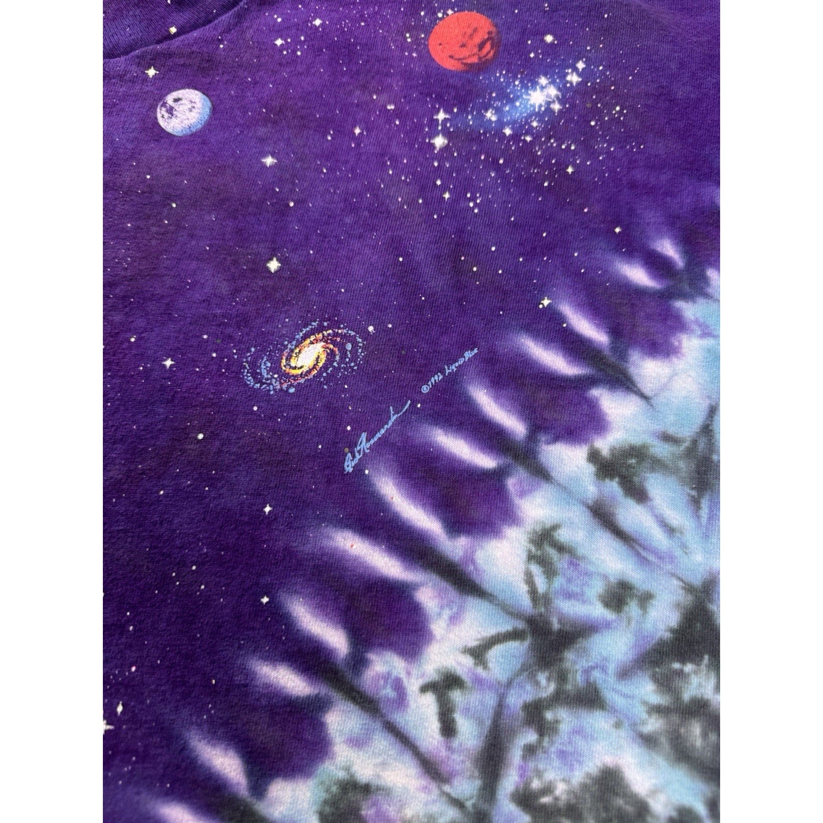 Liquid Blue Earth Planet Galaxy Tie Dye T Shirt XL Purple Space Graphic USA