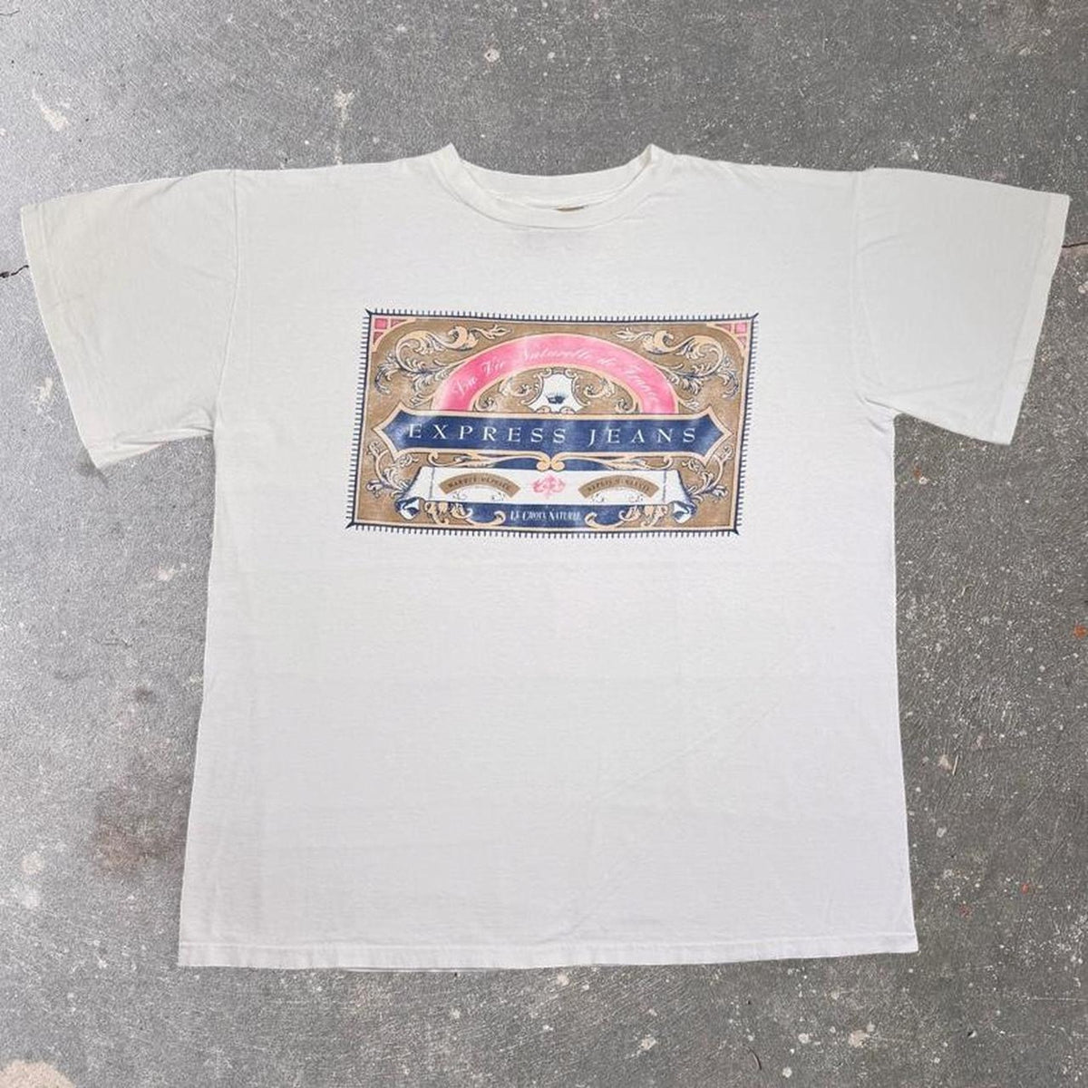 1990s Express Jeans French Label Graphic Tee | XL