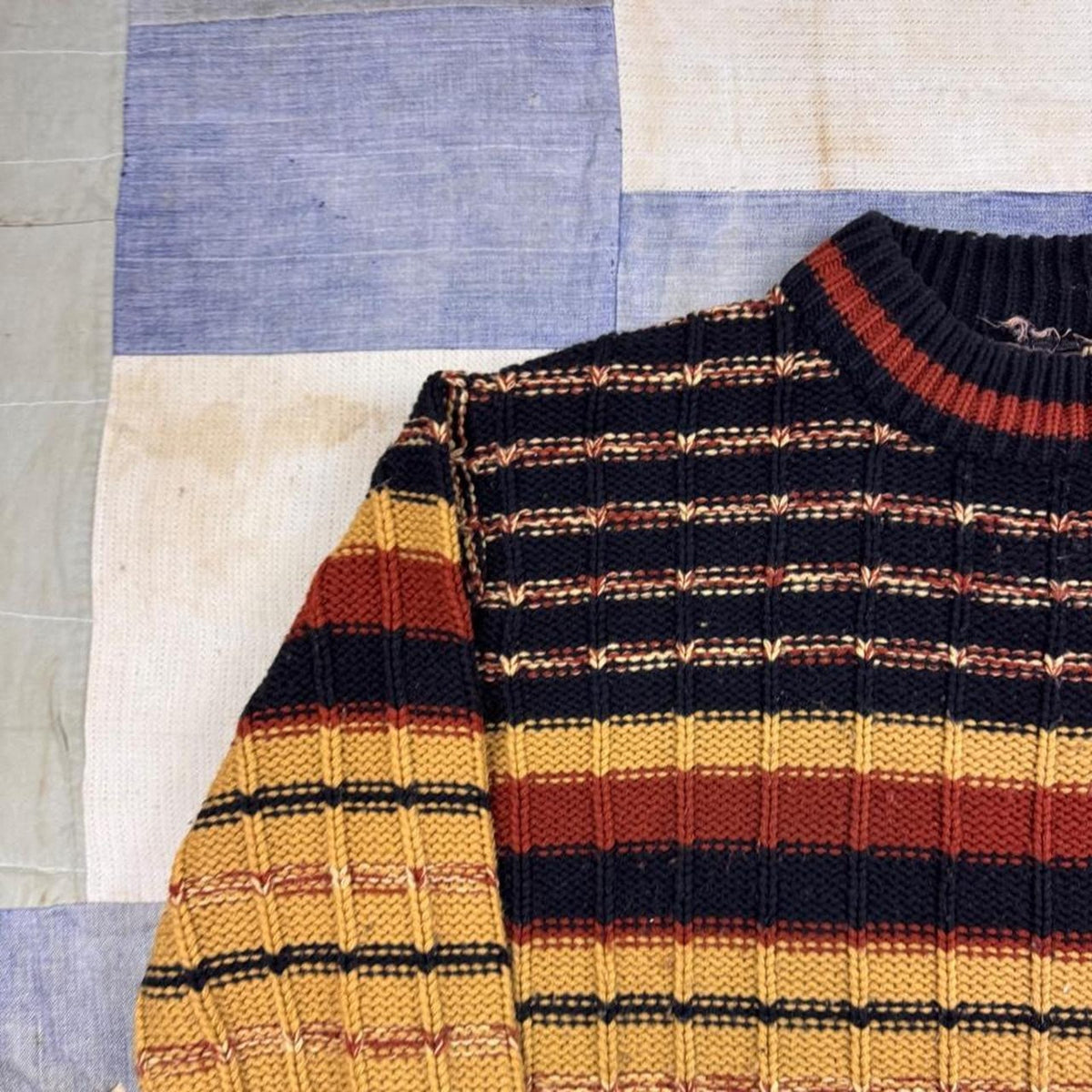 1970s Adrian MacNeil Sportswear Striped Textured Knit Sweater | Large
